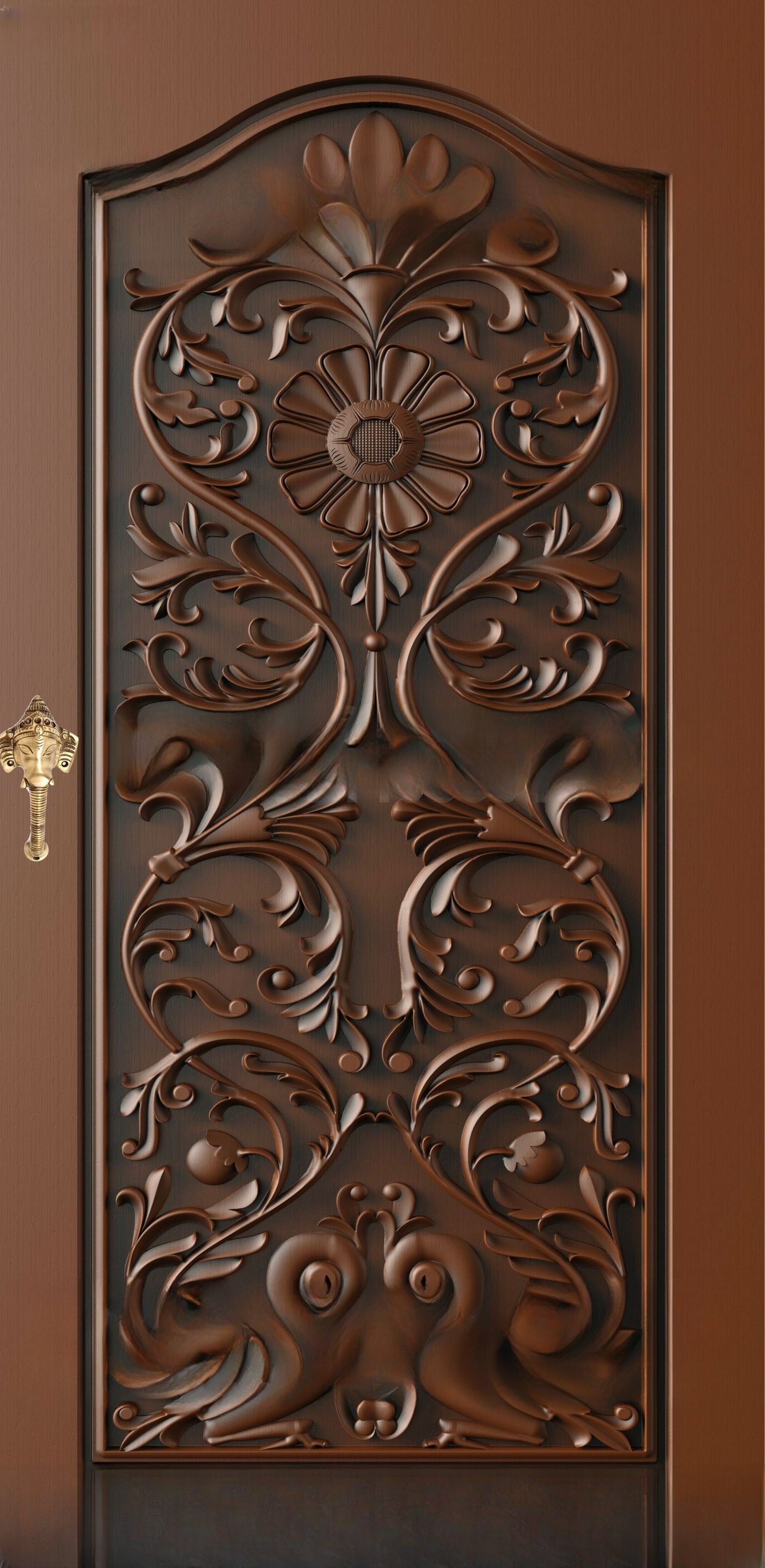 God Doors - GD-02 Divine Floral and Ganesha Motif Carved Entrance Door 3D Model